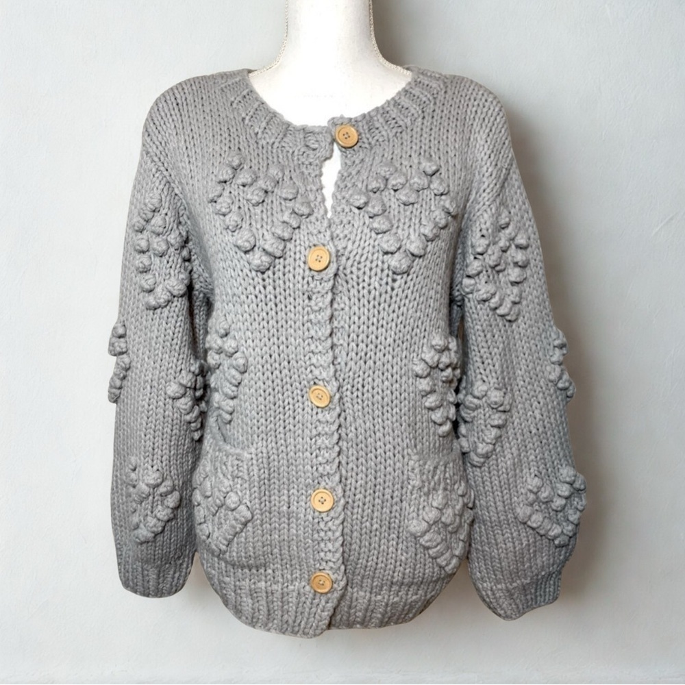 Chaser Gray Heart Knit Cardigan Sweater Women Size Medium